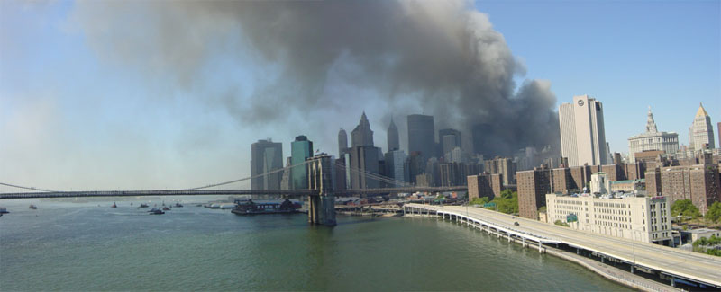 Smoke from the fallen towers blankets Manhattan